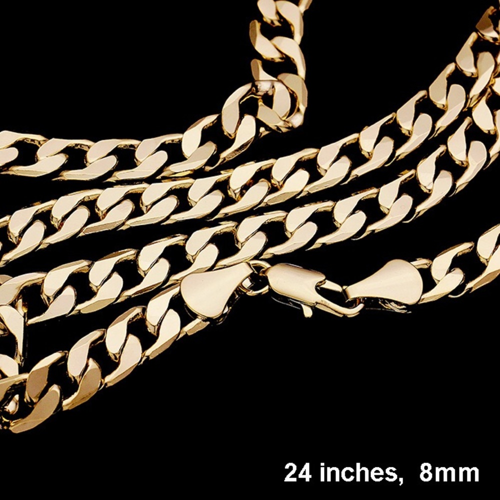 14K Gold Plated Cuban Link Chain Metal Necklace - Picture 2 of 3